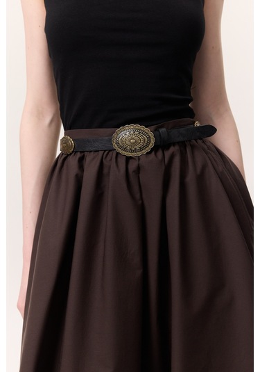 Kabartma Tokalı Kemer Siyah Siyah