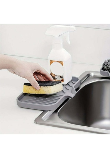 Dofolink Silikon Lavabo Organizer, Sabun Ve Fırçalayı Tutan Su Akıtmalı Depolama Tepsisi Gri