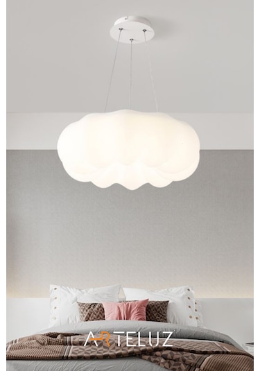 Luxury Bulut Model Modern Sarkıt Avize 55 Cm Beyaz