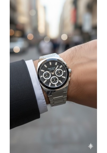 Ferrucci Erkek Kol Saati Gümüş Renk, Siyah Kadran - Fcf13908fk.02, 2 Yıl Garantili Gümüş