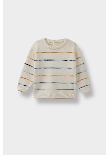 Defacto Erkek Bebek Bisiklet Yaka Çizgili Triko Kazak C8872a525aubg387 Bej
