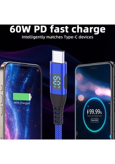 Boatshop1 5 Adet Usb C Kablosu 60w Hızlı Şarj Karışık 5 Adet Mavi Mavi Yeşil Yeşil Kırmızı 1 Metre İphone Uyumlu 15 Android Tablet Örgülü