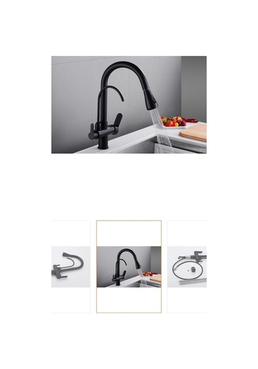 İsaoğlu Yapı Siyah Spiralli Arıtmalı Mutfak Bataryası Mat Siyah Arıtıcılı Evye Musluğu Luxury Design Siyah