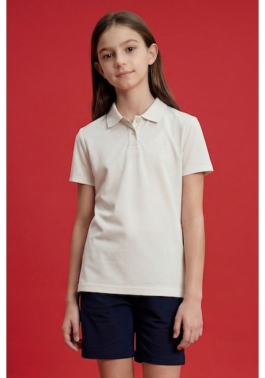 Tommy Life Ekru Polo Yaka Standart Fit Basic Unisex T-shirt - 11330