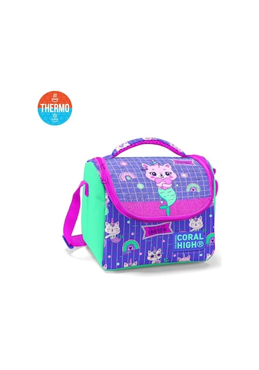 Coral High Kids Su Yeşili Lavanta Unicorn Kedi Desenli Thermo Beslenme Çantası 11860