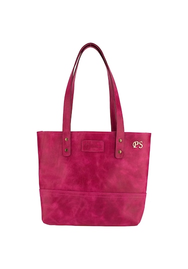 Twingold İsme Özel Tote Bag El Omuz Çantası - %100 Rainbow Deri - Ac03003 - Fuşya Fuşya