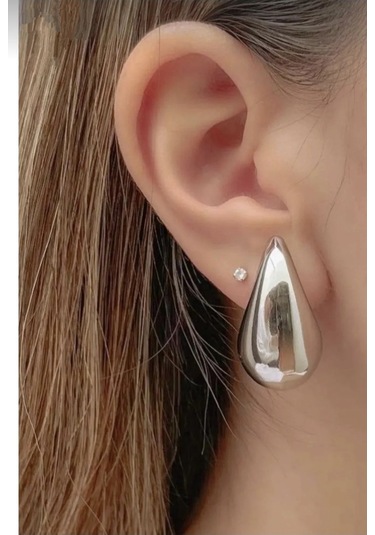 Gümüş Renk Göz Yaşı Bottega Küpe Kadın Damla Küpe Vip Kararmaz Solmaz Çelik Küpe Gümüş