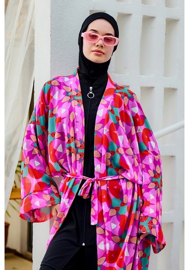 Remsa Tesettür Mayo Üzerine Tek Kaftan Kimono Pareo Pembe03 Rp024 Renkpare Pembe