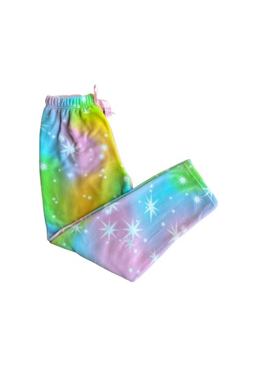 Kadın Desenli Yumuşak Polar Kışlık Pijama Eşofman Tek Alt Beyaz-renkli