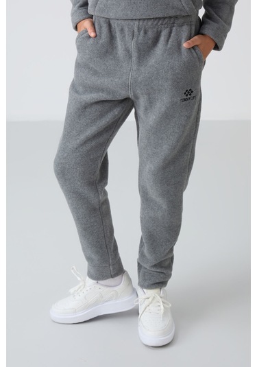 Tommy Life Gri Melanj Kalın Yumuşak Dokulu Standart Fit Nakışlı Polar Erkek Çocuk Eşofman Takım - 11218 Gri Melanj