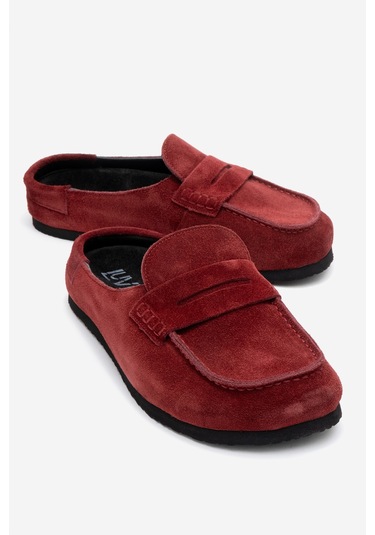 Prıva Bordo Süet Hakiki Deri Kadın Terlik Bordo