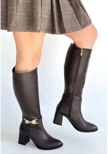 Biçomi Mooni Kahverengi Cilt Topuklu Çizme Çok Renkli