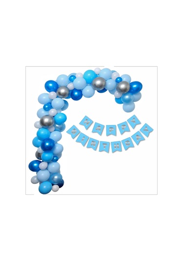 Lacivert, Mavi, Gümüş Balon-banner Seti