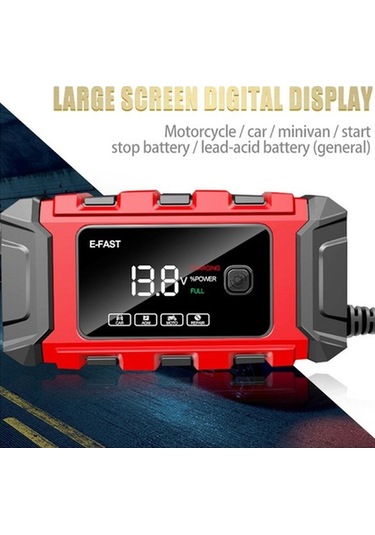 E-fast Tk-360 Akıllı Motor Ve Araç Şarj Cihazı - 12v/6a Hızlı Şarj, Tam Otomatik, Kırmızı, Avrupa Fişi