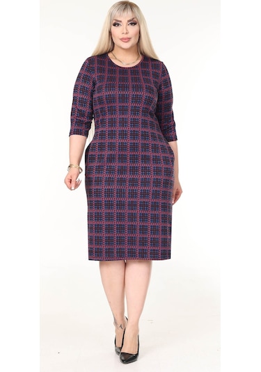 Çift Cepli Kışlık Büyük Beden Esnek Elbise 29a-2632 Desenli