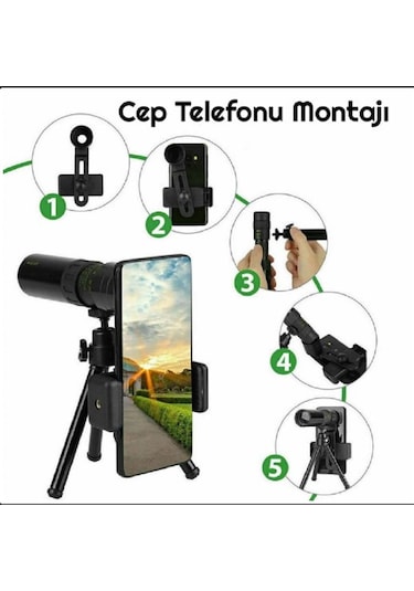 Yenilzd 10-300x40mm Monoküler Teleskop-evrensel Telefon Klipsi-tr Siyah