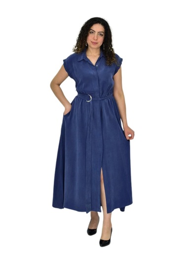 Kadın Beli Kemerli Elbise Bgl-st04639 İndigo