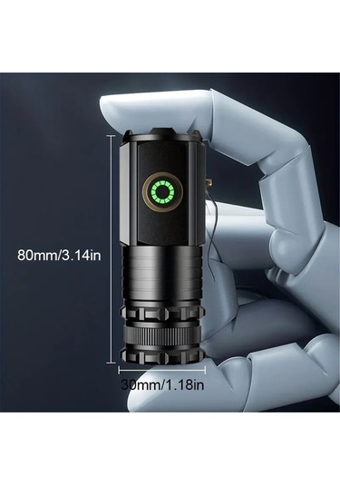 Vkemall 1600lm 5 Modlu Çok Fonksiyonlu Mini El Feneri, Şapka Işığı, Ipx5 Su Geçirmez, Usb Şarjlı, Aluminyum Alyazı, 200+ Metre Işık Mesafesi Siyah