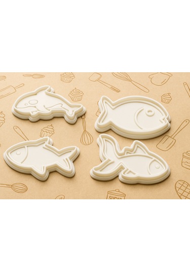 Balık Şekilli Kurabiye Kalıbı Seti - 8 Cm Deniz Canlıları Temalı Kurabiye Ve Fondan Kalıpları Beyaz