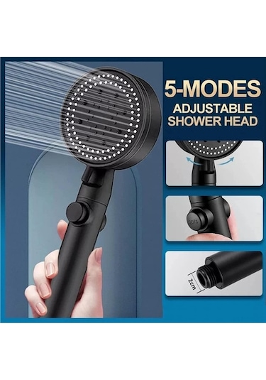 Novahub 5 Modlu Yüksek Basınçlı Duş Başlığı - Su Tasarruflu, Kolay Kurulum, Siyah/beyaz/gümüş - 5 Modlu Su Tasarruflu Duş Seti, Siyah/beyaz/gümüş Renkli, Kolay Montaj Siyah