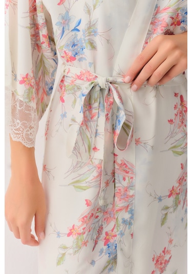 Suwen Flower Sabahlık Sh26106615338 Ekru Desenli