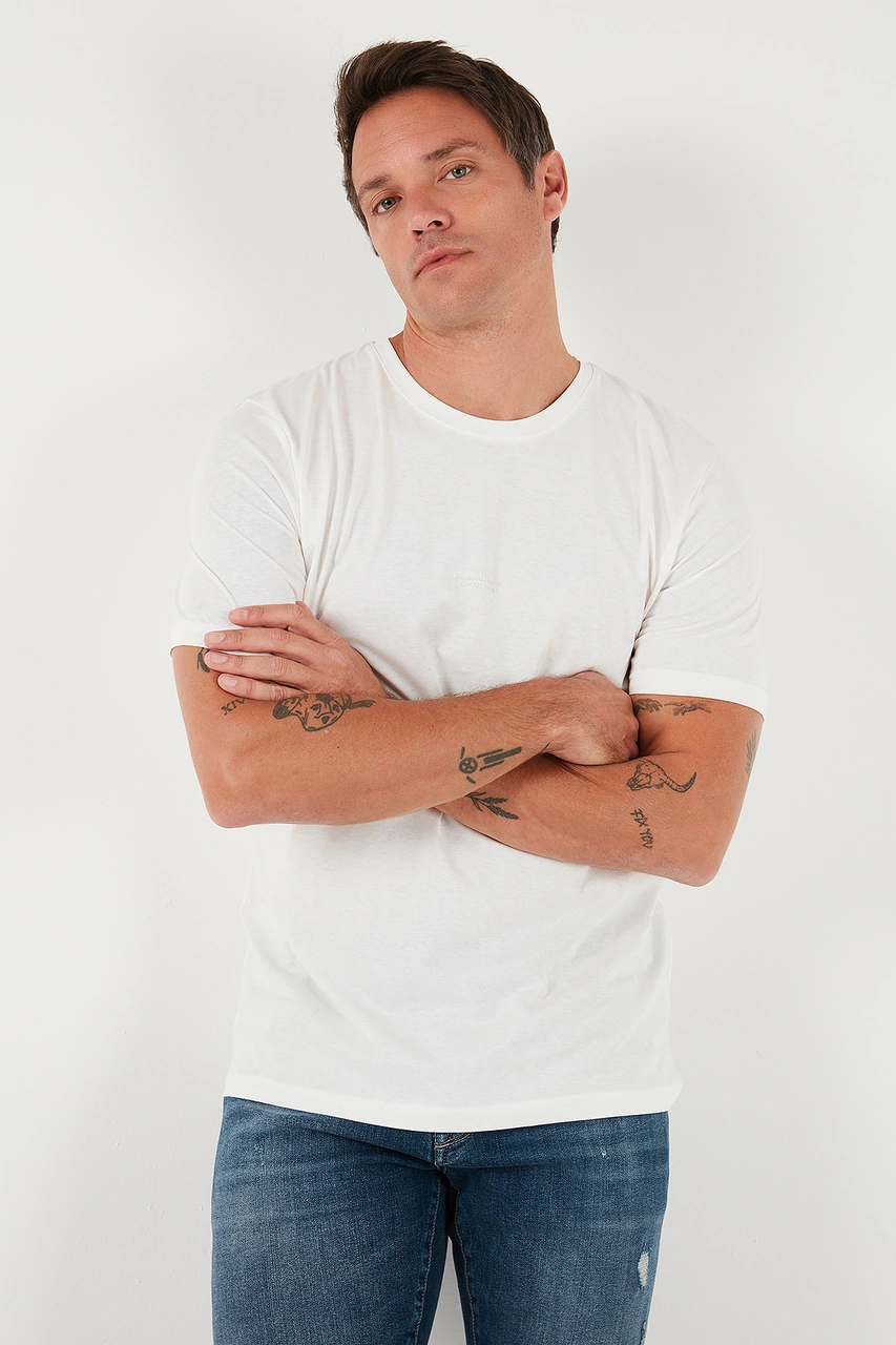 Buratti Yazı Detaylı Pamuklu Regular Fit Bisiklet Yaka Erkek T Shirt 59020203 Ekru