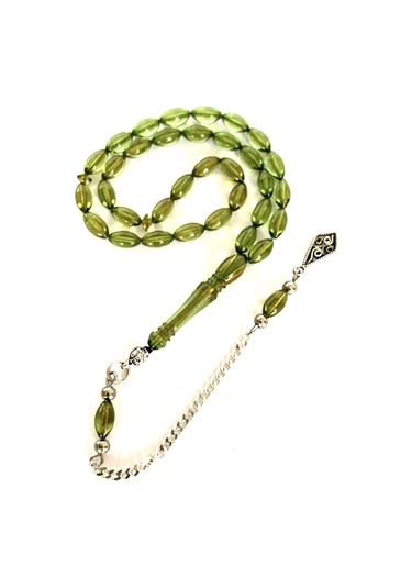 ATEŞ KEHRİBAR TESBİH BİLEKBOY YEŞİL ARPA MODEL PÜSKÜLLÜ