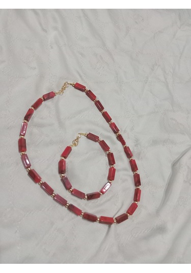 Kırmızı Kolye Ve Bileklik Takı Seti Kırmızı