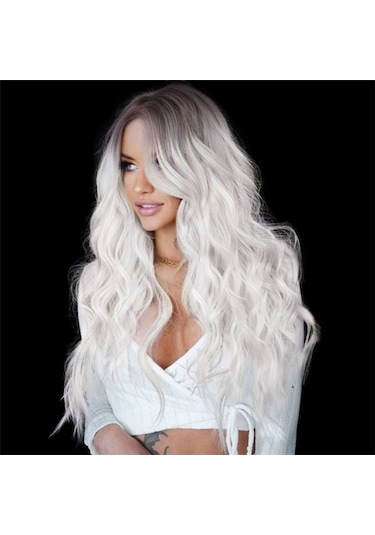 Kadınlar İçin Platin Peruk, Uzun Dalgalı Perçemli Peruk