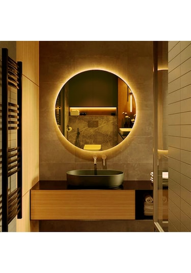 Dekoratif Led Işıklı Yuvarlak Banyo Ve Konsol Aynası Şeffaf