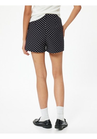 Koton Puantiyeli Mini Şort Yüksek Bel Slim Fit Siyah Desenli 4sak40313uw Siyah