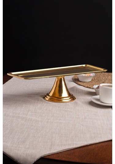 Gold Dikdörtgen, Ayaklı Şık Kek, Pasta, Kurabiye Ve Tatlı Servis Sunum Standı Gold