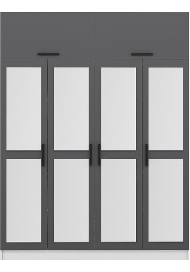 Minar Kale 4 Kapaklı 4 Aynalı 2 Ç Dolap Ve Yüklük Beyaz Antrasit 255cm