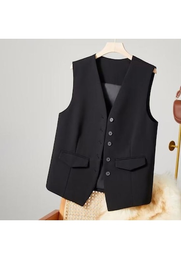 Kadın İş Yelek V Yaka Kolsuz Düz Renk Tek Göğüslü İşe Gidip Gelme Tarzı Hırka Takım Elbise Ceket Bej Kadın İş Yelek V Yaka Kolsuz Düz Renk Tek Göğüslü İşe Gidip Gelme Tarzı Hırka Takım Elbise Ceket Bej