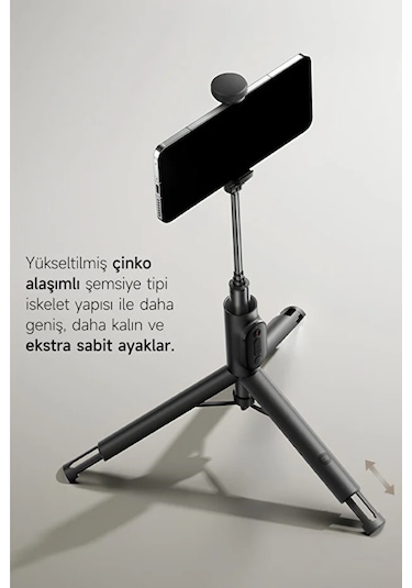 Mi Tripod Zoom Selfie Stick 2 Siyah Bluetooth Kumandalı Üçü Birarada Selfie Çubuğu Tripod