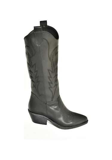 Fox Shoes T404401209 Siyah Kovboy Model Kadın Çizme Siyah-Suni Deri