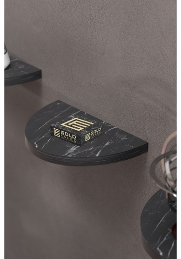 Duvar Rafı Dekoratif 3 Adet Çiçeklik Oval Siyah Mermer Desen