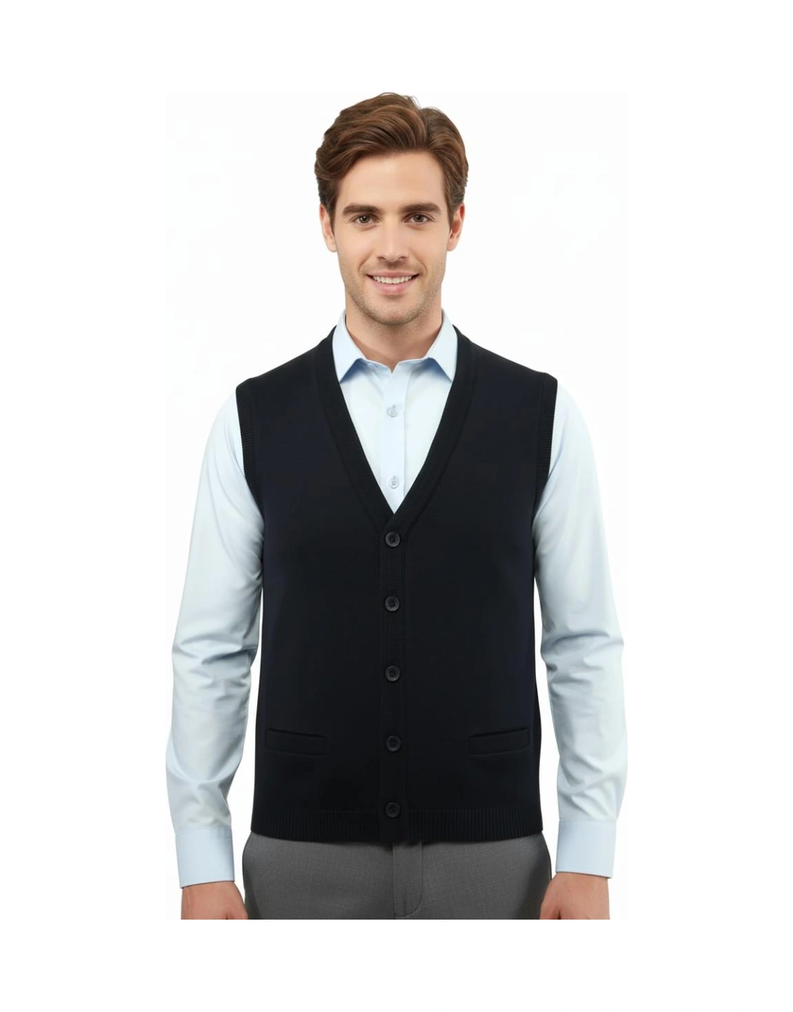 Erkek Düğmeli Yelek Cepli Çelik Örgü Klasik Kalıp 5200l Bgl-st04844 Lacivert