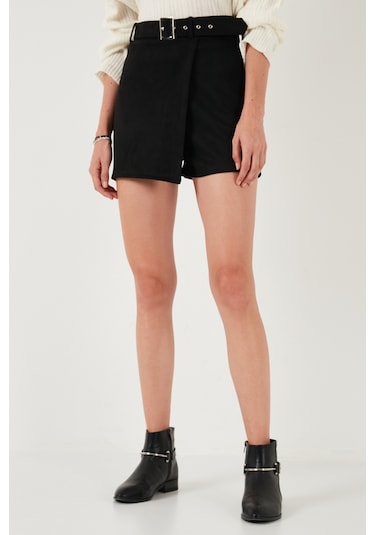 Lela Kışlık Regular Fit Asimetrik Kesim Fermuarlı Bayan Şort Etek 5865973 Siyah