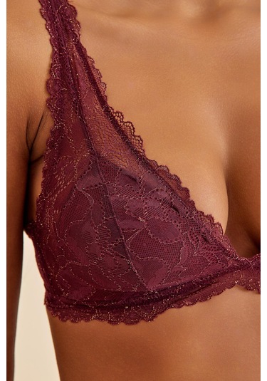 Roma Bordo Balensiz Dantelli Üçgen Bralet Sütyen Külot Takım bordo