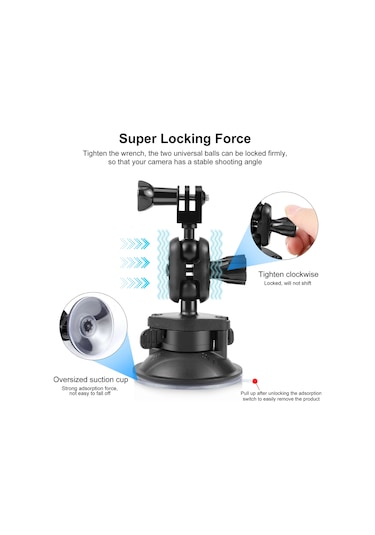 Singree Puluz Pu545b Araç Kamera Montaj Aparatı - 360 Dönebilir Çift Top Başlı Emici Askı Gopro/ınsta360 Uyumlu