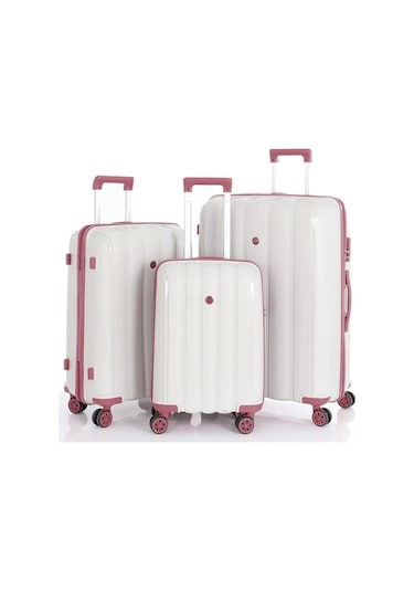 Mçs 3lü Set Kırılmaz Silikon Seyahat Valizi Bavulu V305 Kemik Kpudra Bej