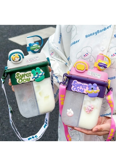 Yaz Saman Fincan Çift Içecek Çocuk Su Bardağı Kadın Öğrenciler Için Bölünmüş Bin Plastik Çift Bin Taşınabilir Su Isıtıcısı-800Ml Yeşil