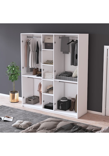 %100 Mdflam 5 Kapaklı 150cm Gardrop G-09 Beyaz