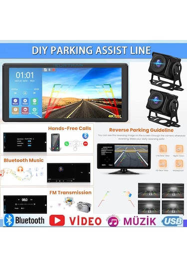 Dokunmatik Dvr 4k 1080p Video Müzik 2 Adet Ahd 180 Derece Kamera