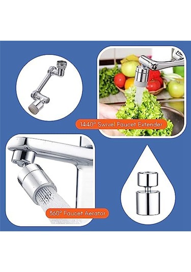Xurunkeji 1440º Döner Robotik Kol Döner Uzatma Musluk Havalandırıcısı Ve 360º Döner Musluk Uzatıcısı - Musluk İçin Lavabo Aparatı GÜMÜŞ