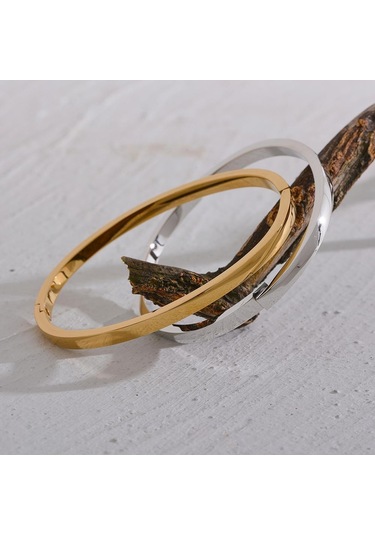 Gümüş Eetit 60mm Su Geçirmez 316l Paslanmaz Çelik Yuvarlak Pürüzsüz Bilezik Bileklik Kadın Minimalist 18 K Altın Renk Doku Charm Takı Gümüş