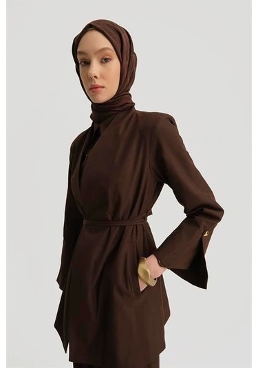 Armine Beli Bağlamalı Blazer Takım 25y6007 Kahverengi Kahverengi
