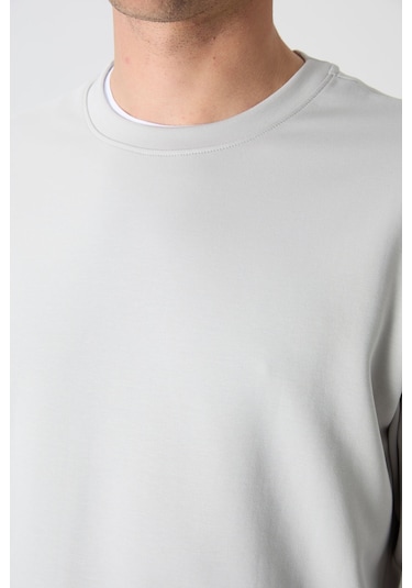 Tommy Life Taş Basic O Yaka Rahat Form Erkek Sweatshirt - 88053 Taş