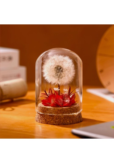 Mantar Tabanlı Sonsuz Karahindiba Cam Kubbe Süsü Kırmızı